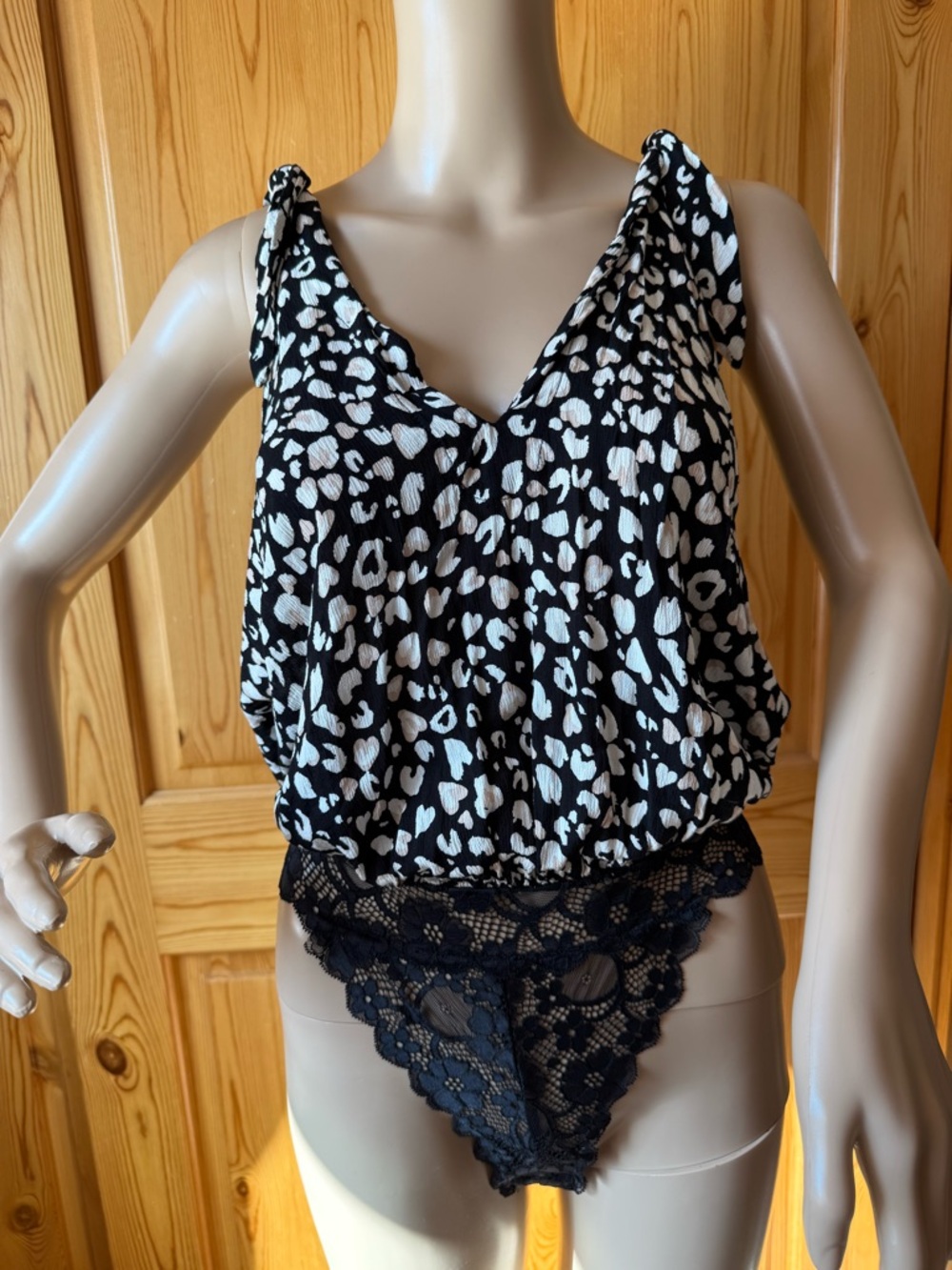 Intimately FreePeople Bodysuit Lace Tie Shoulders Draped Back size S